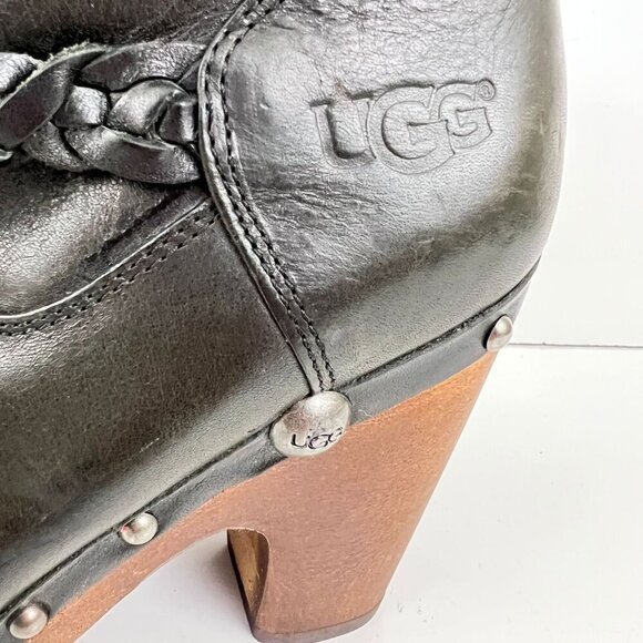 Ugg Savanna Clog Boots Women's Black Leather Knee High Size 6  Sheepskin Lined - Picture 7 of 16